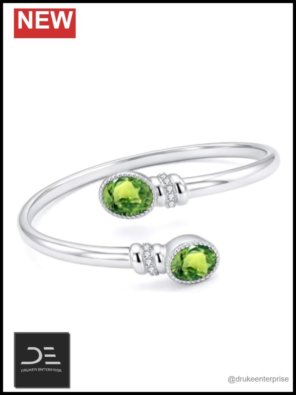 14K White Gold Plated Birthstone Cuff Bangle Bracelet Oval Cubic Zirconia Women